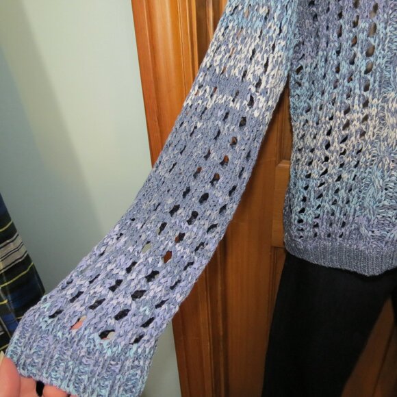 Curio New York Women's Pullover Sweater Blues Loose Weave Size Large - Picture 4 of 10